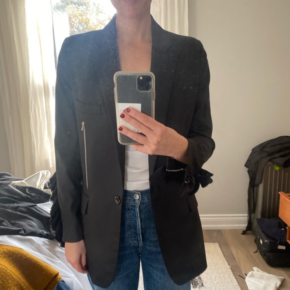 Preen Black Blazer with zip and ruffle detail on sleeves Size Small (US 4-6) - Picture 2 of 8